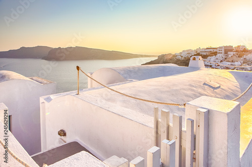 Tranquil Classic White Roofs of Oia Village in Santorini Before The Sunset.