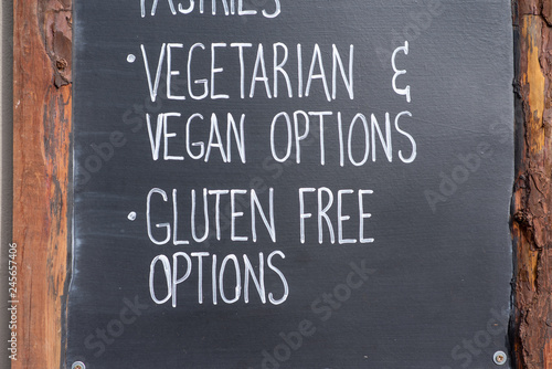 Gluten free and vegan options sign 