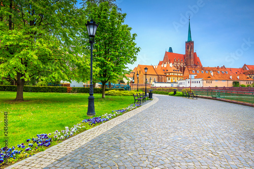 Spectacular city park and St John cathedral in Wroclaw, Poland