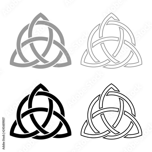 Triquetra in circle Trikvetr knot shape Trinity knot icon set grey black color illustration outline flat style simple image