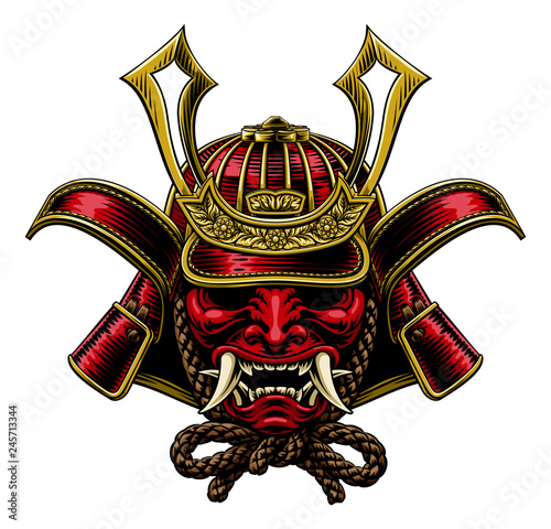 A samurai mask Japanese shogun warrior helmet illustration