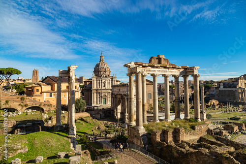 Ancient ruins of Forum in a sunny day in Rome, Italy