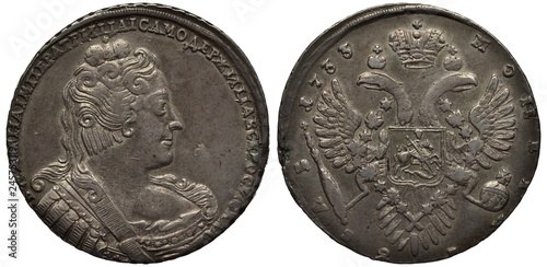 Russia Russian Empire silver coin 1 one rouble 1733, bust of Empress Anna Ioannovna right, five shoulder straps, eagle with spread wings holding scepter and orb, shield with St George on chest, patina