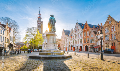 Jan van Eyck square at sunset, Brugge, Flanders region, Belgium