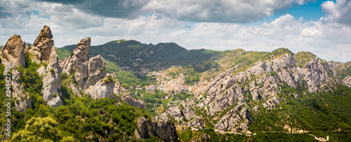 Lucan Dolomites with Castelmezzano village in summer, Basilicata, Italy