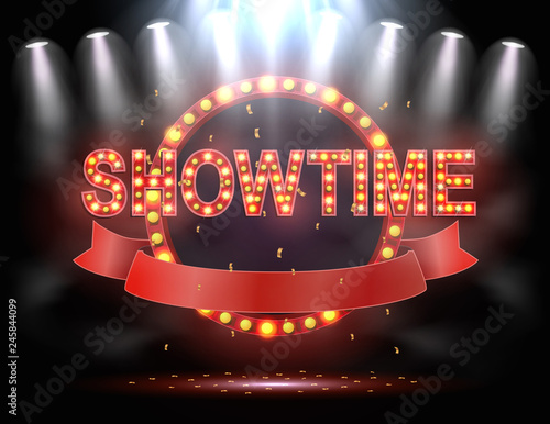 Showtime background illuminated by spotlights