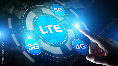 LTE band, mobile internet and telecommunication technology concept on virtual screen.