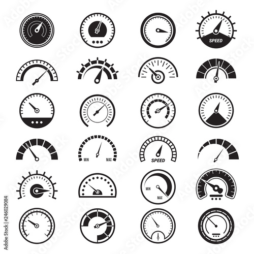 Level measure infographic. Speedometer sign fuel limit speed indicator vector black signs. Indicator measure, guage full, fuel gauge illustration