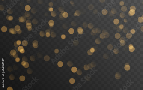 Abstract golden shining bokeh isolated on transparent background. Decoration or christmas background.