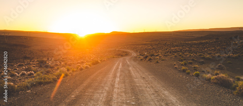 Iconic scenes from the karoo region in South Africa, gravel roads and semi desert conditions