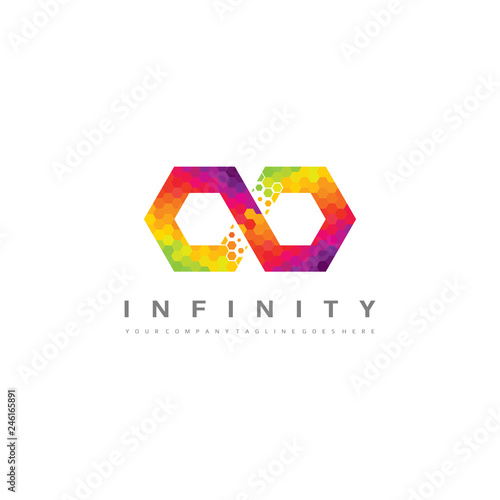Colorful infinity logo - infinite hexagon pixel vector