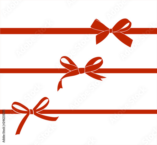 Set of red satin bow isolated on white. Vector gift bows for page decor.