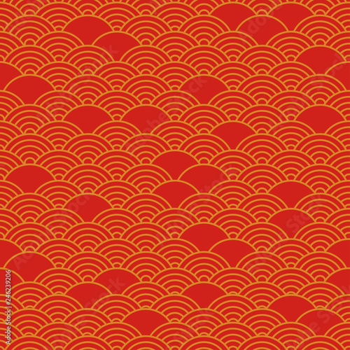 Red chinese seamless pattern, oriental background. Vector illustration
