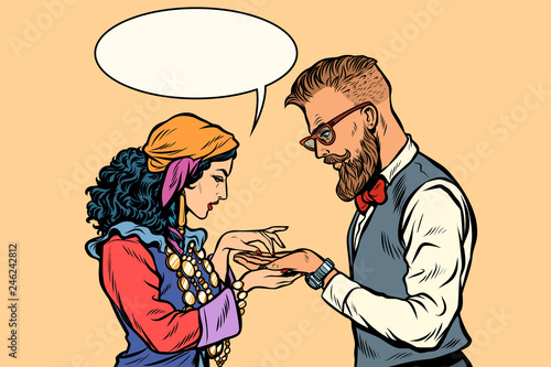 Gypsy palmist and hipster