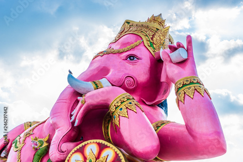Pink Ganesha statue at the Wat Saman Rattanaram near Bangkok in Thailand.