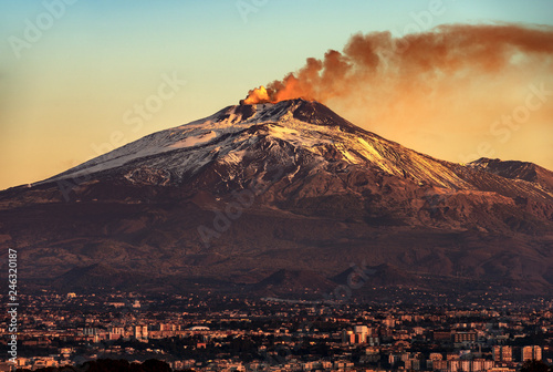 Catania and Mount Etna Volcano in Sicily Italy