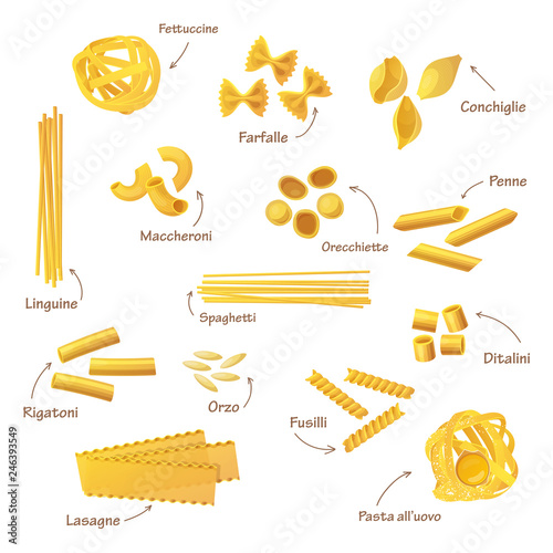 Set of isolated pasta or food for cooking
