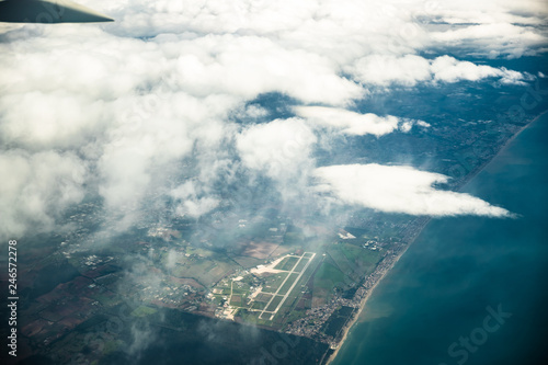 Pomezia, Italy. Aerial View Of Mario De Bernardi Military Airport From Window Of Plane