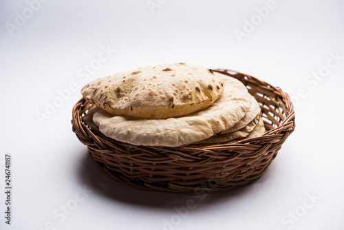 Chapati / Tava Roti also known as Indian bread or Fulka/phulka. Main ingredient of lunch/dinner in India/Pakistan. selective focus