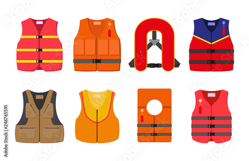 et of 8 life jackets. vector illustration