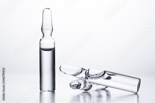 Medical ampules for injections on a white background.