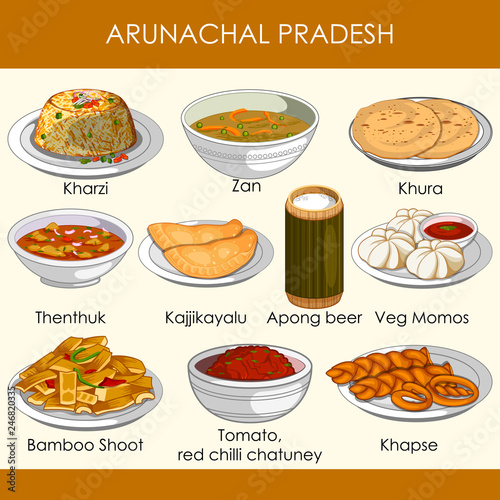 illustration of delicious traditional food of Arunachal Pradesh India