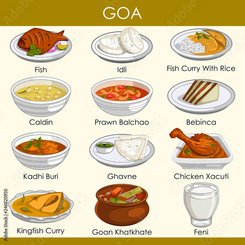 illustration of delicious traditional food of Goa India