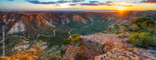 panorama view of sunrise over charles knife canyon, western australia 3