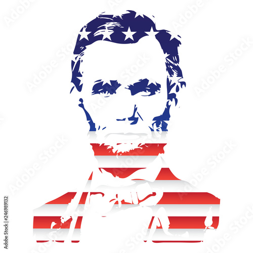 Silhouette of Abraham Lincoln from the texture of the National Flag of the United States. EPS10