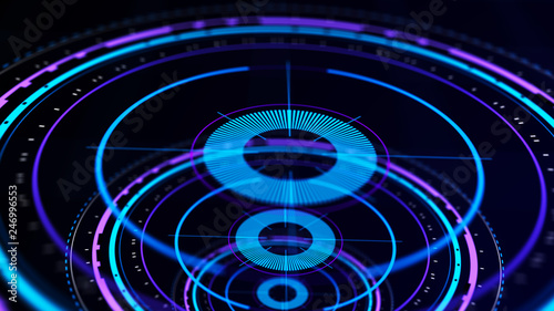 Futuristic control mechanisms on net background.Scientific futuristic interface. Round blue abstract radar concept.3D rendering.