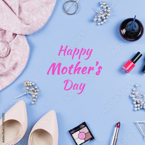 Happy Mother's Day greeting card with cosmetics and accessories
