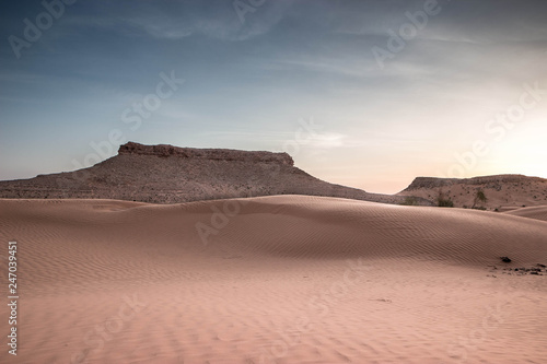 Sunrise in the desert, Sahara of Tunisia, beautiful sandy dunes