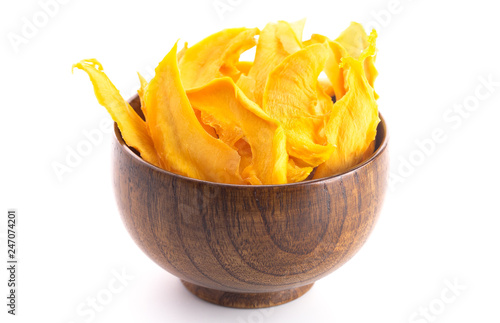 A Bowl of Mango Slices on a White Background