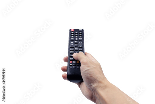 Hand holding remote controller, isolated on white background with clipping path