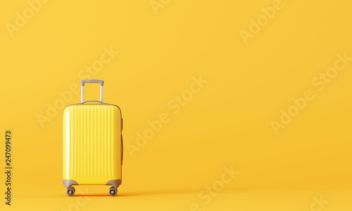 Suitcase on yellow background. travel concept. 3d rendering