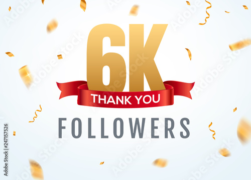 Thank you 6000 followers design template social network number anniversary. Social 6k users golden number friends thousand celebration