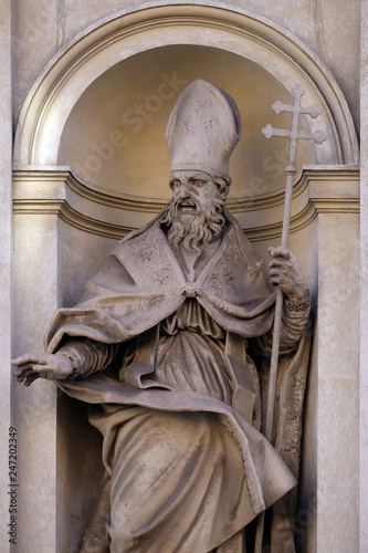 Saint Claude by Guglielmo-Antonio Grandjacquet on the facade of Santi Claudio e Andrea dei Borgognoni church in Rome, Italy