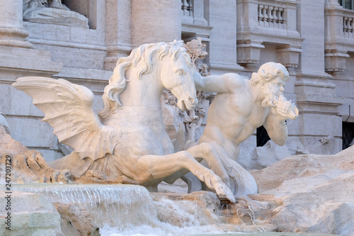 Triton and Winged Horse on the Trevi Fountain in Rome. Fontana di Trevi is one of the most famous landmark in Rome, Italy