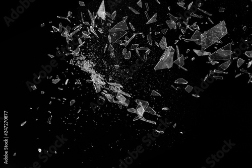 Clear Broken glass and particles thrown