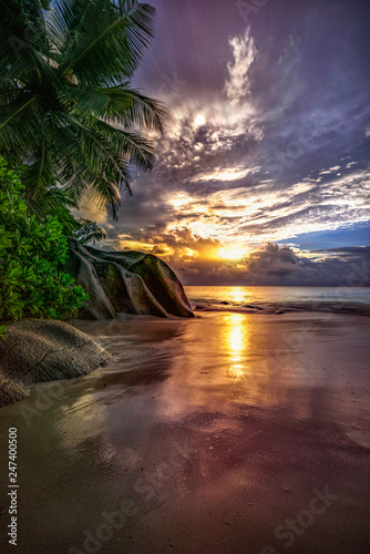 sunset on paradise beach at anse georgette, praslin, seychelles 2