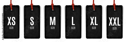 Collection of clothing size labels isolated on white, vector illustration