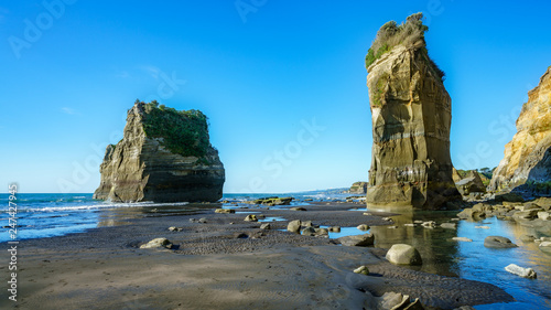 on the beach, 3 sisters and elephant rock, new zealand 39