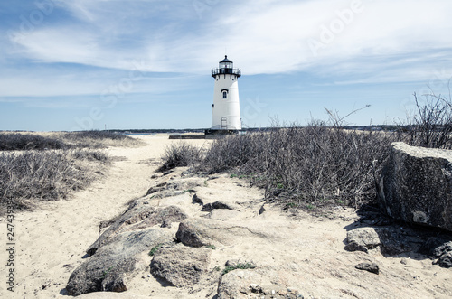 Edgartown Lighthouse, on Martha's Vineyard in Massachusetts - wide angle view.