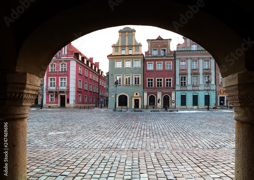 POZNAN, POLAND - February 01, 2019: Colorfull houses on the central square in Poznan, Poland