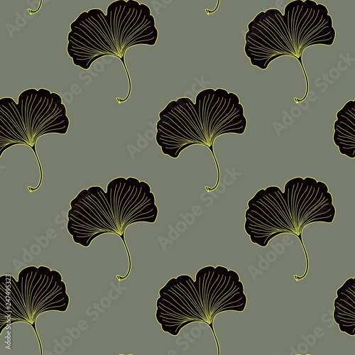 vector seamless pattern with ginkgo biloba leaves. 