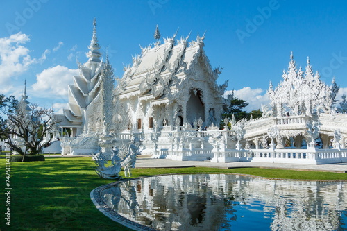 Wat Rong Khun designed and built by Professor Daniel kosit Manuel which desire to build temples, like the town of paradise, where the human touch,Chiang Rai province Thailand .