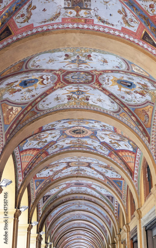 External corridor from Via Farini street in Bologna, Italy