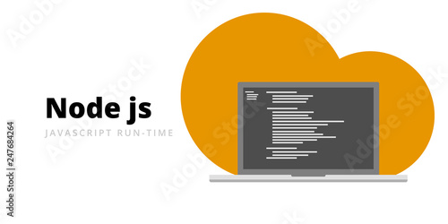 Learn to code Node JS Javascript run-time programming language with script code on laptop screen, programming language code illustration - Vector