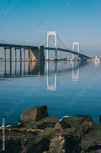Throgs Neck Bridge with clear reflection in water