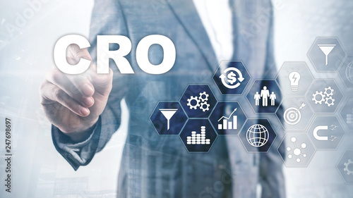 Conversion Rate Optimization. CRO Business Technology Finance concept on a virtual screen.